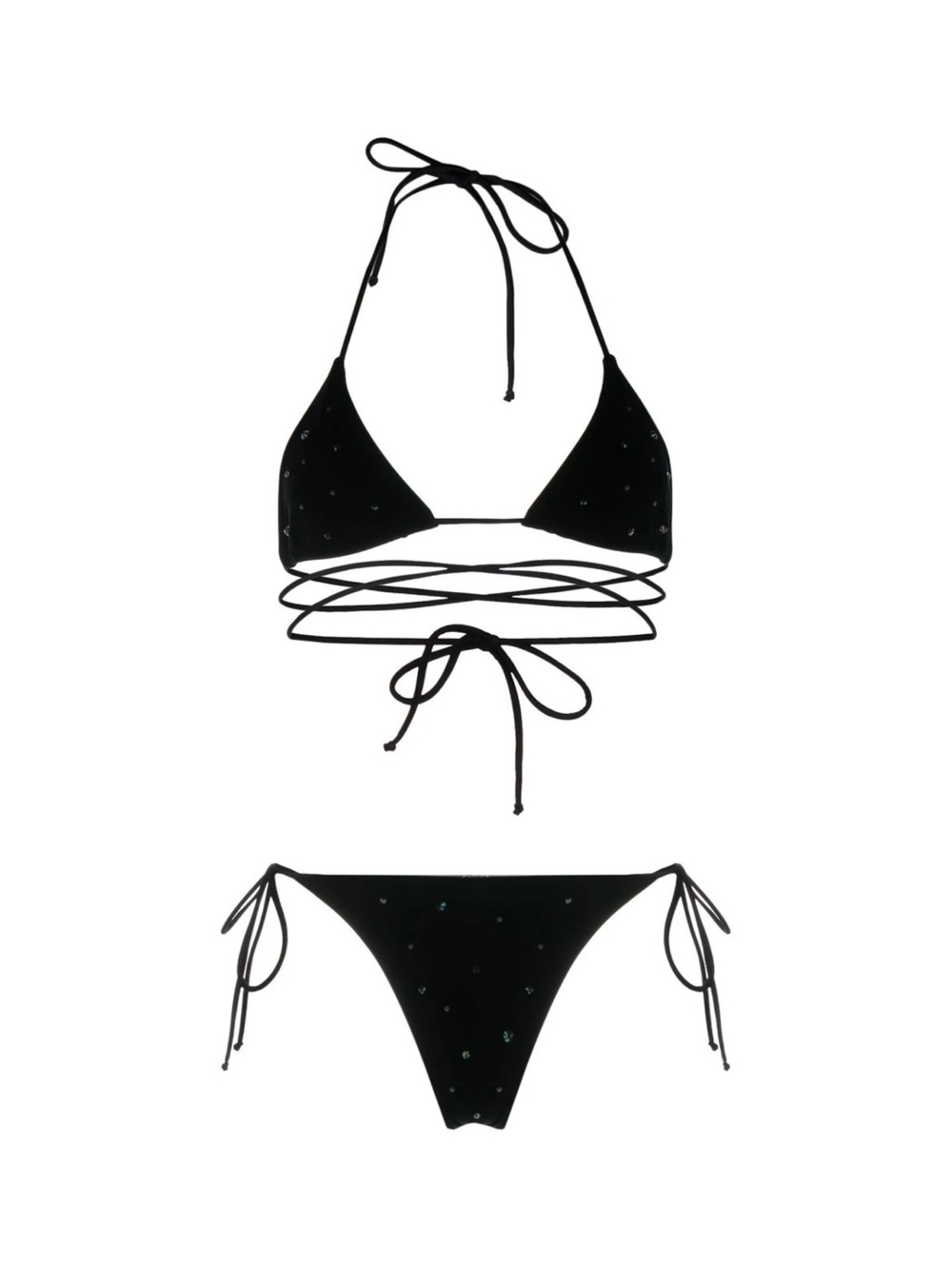Alessandra Rich Black Crystal-Embellished Wrap Bikini